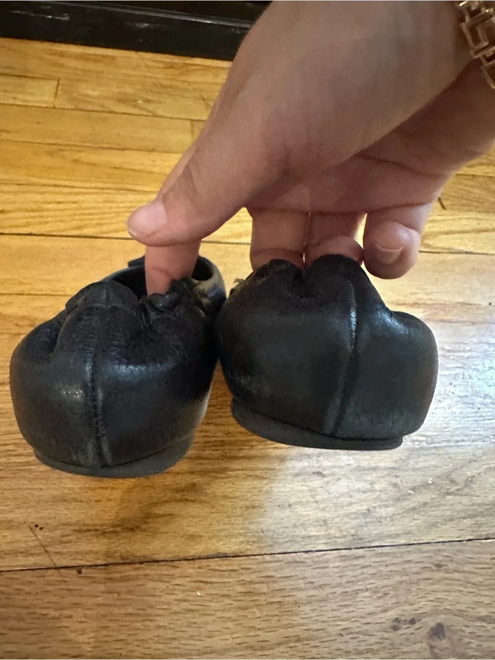 Tory Burch Black Leather Logo Ballet Flats